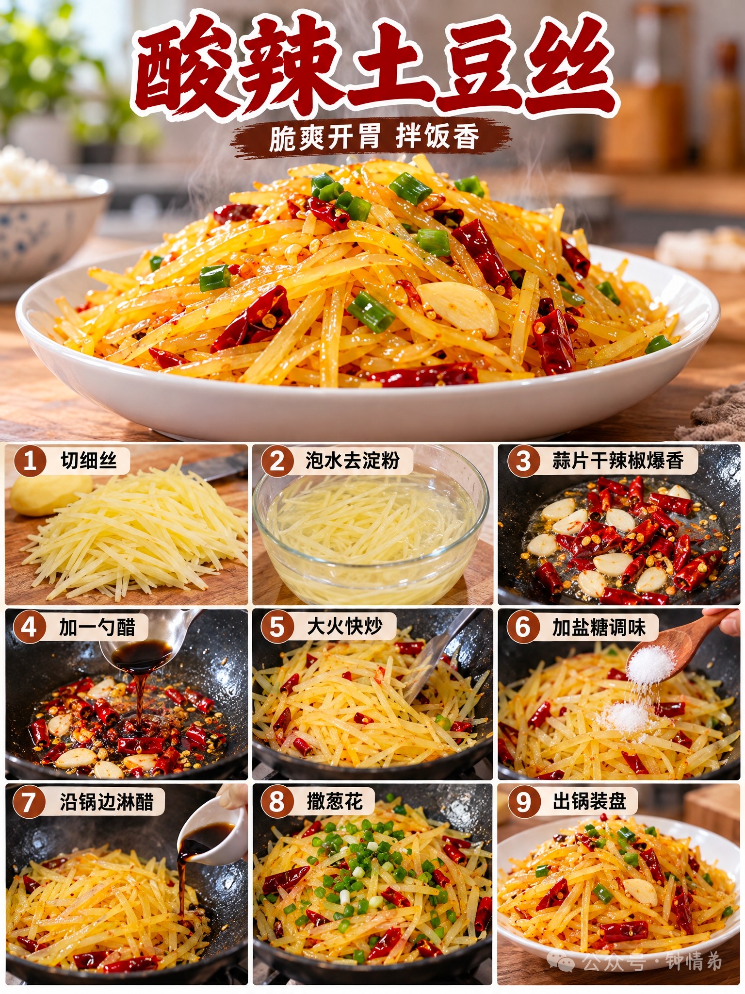 酸辣土豆丝泡洗快炒与两次加醋技巧